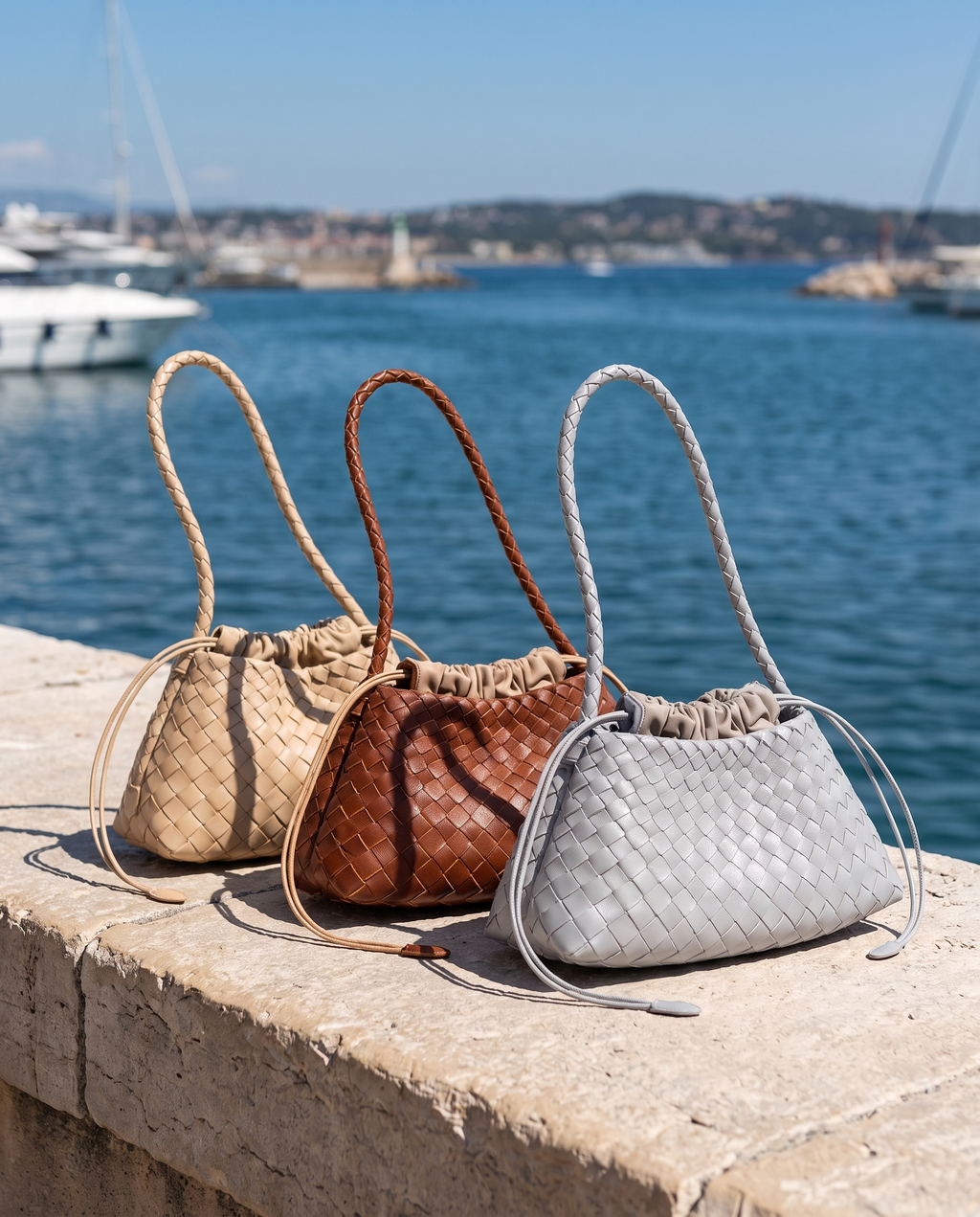 The Antibes in Almond, Cognac and Dove on a harbour wall