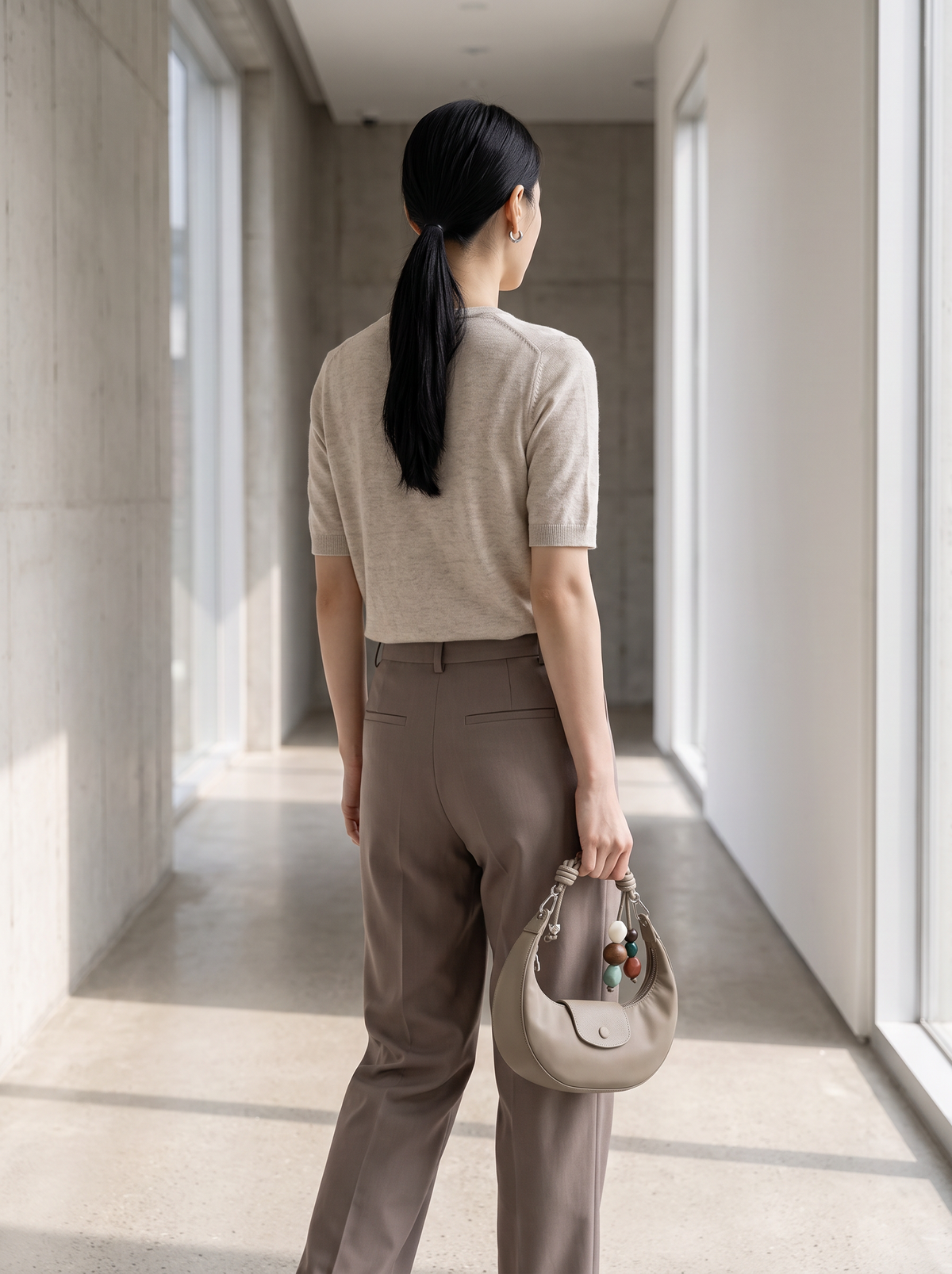 The Demilune in Taupe, in the corridor light